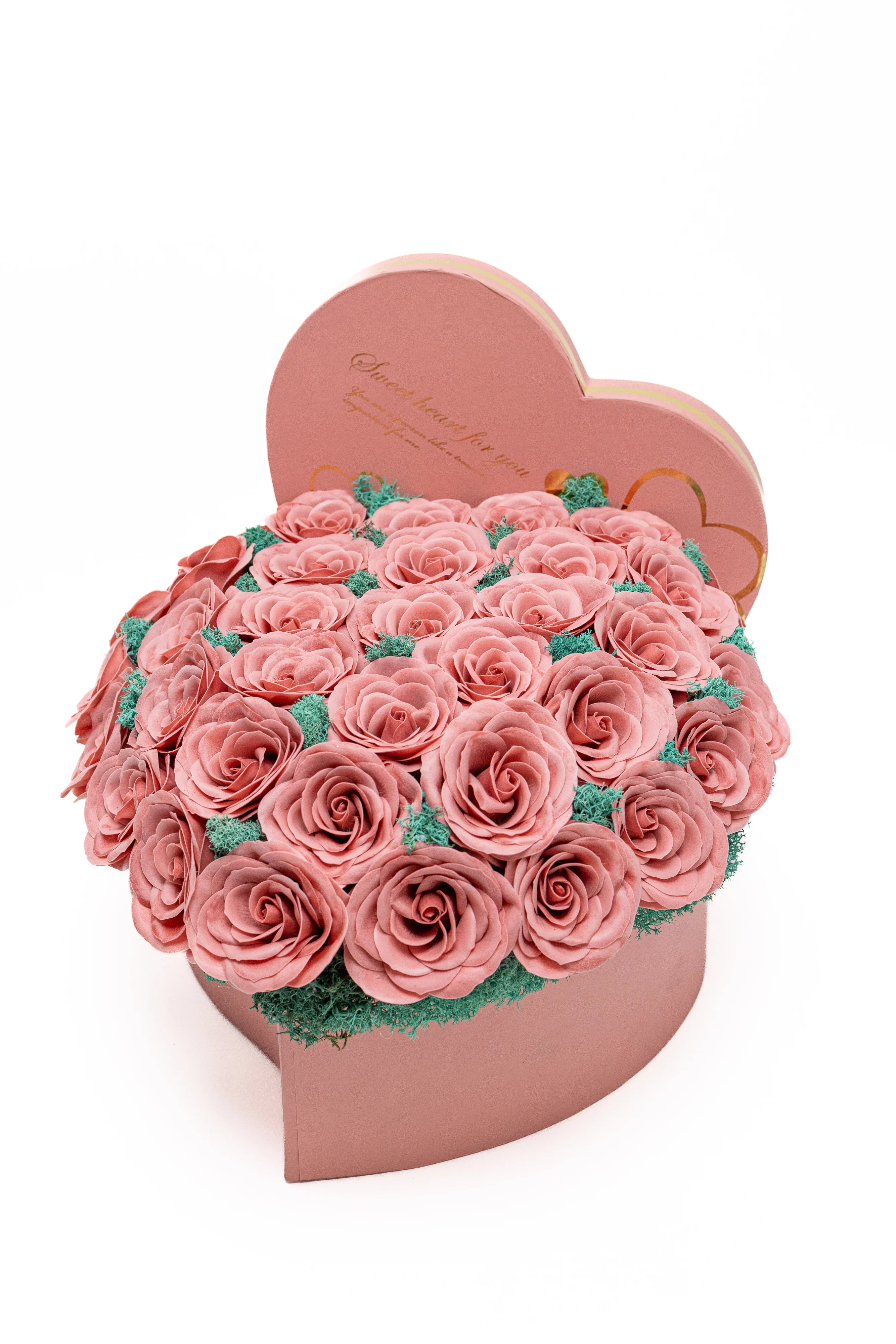 Aranjament în Cutie Inimă Roz Pastel