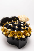 Aranjament Inimă 41 Trandafiri Săpun Black & Gold, Ciocolată & Ursuleț
