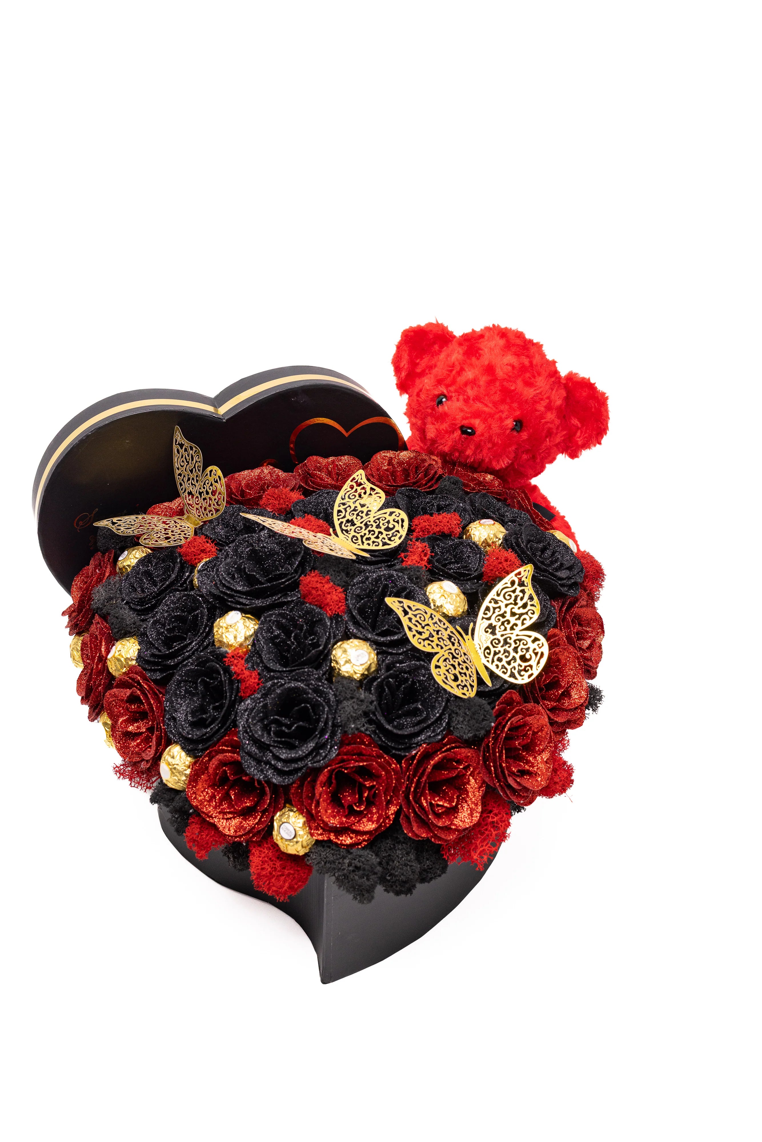 Aranjament de Lux Inima „Noir Imperial” cu Auriu și Ferrero