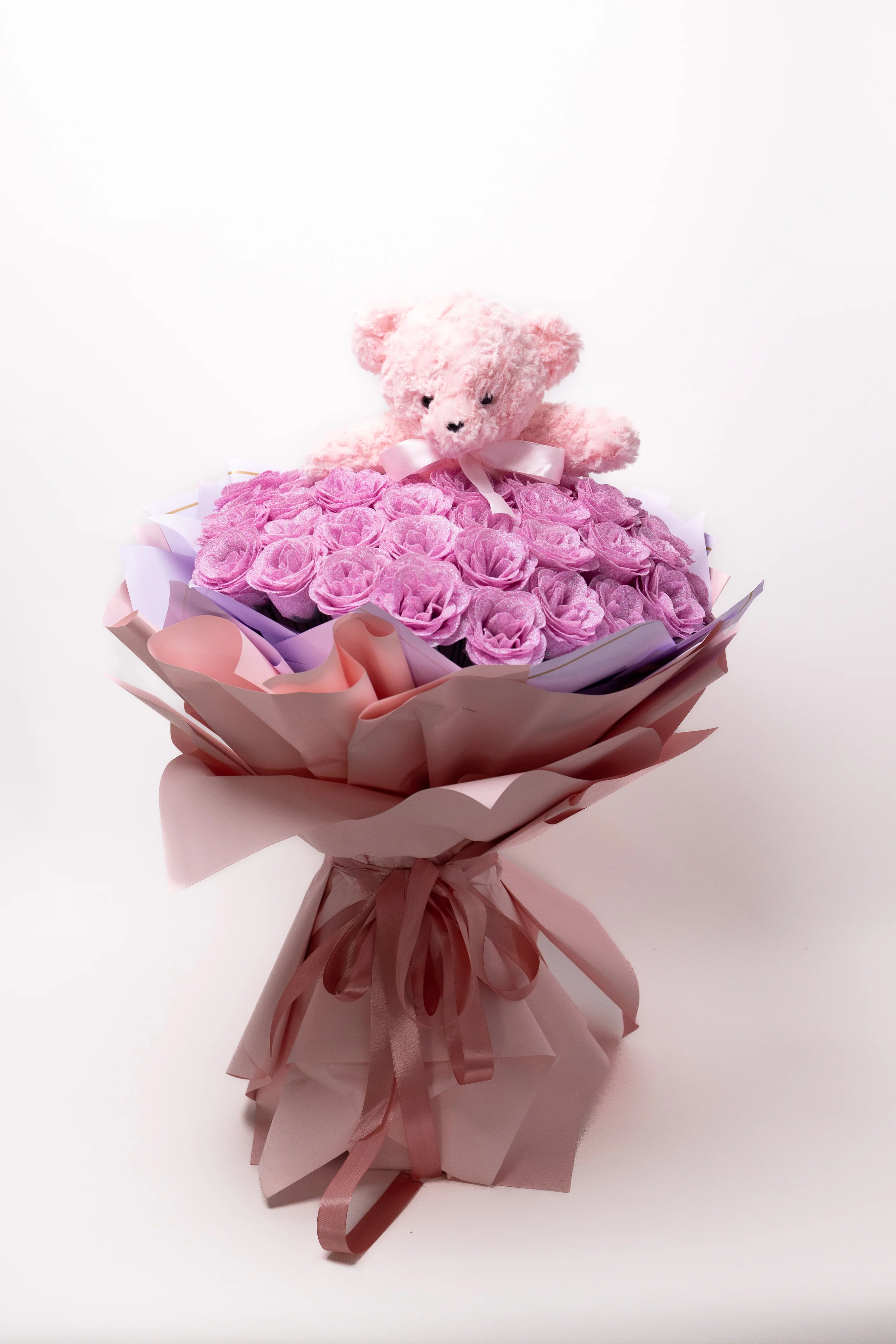 Buchet de Lux cu Trandafiri Roz Sclipitori