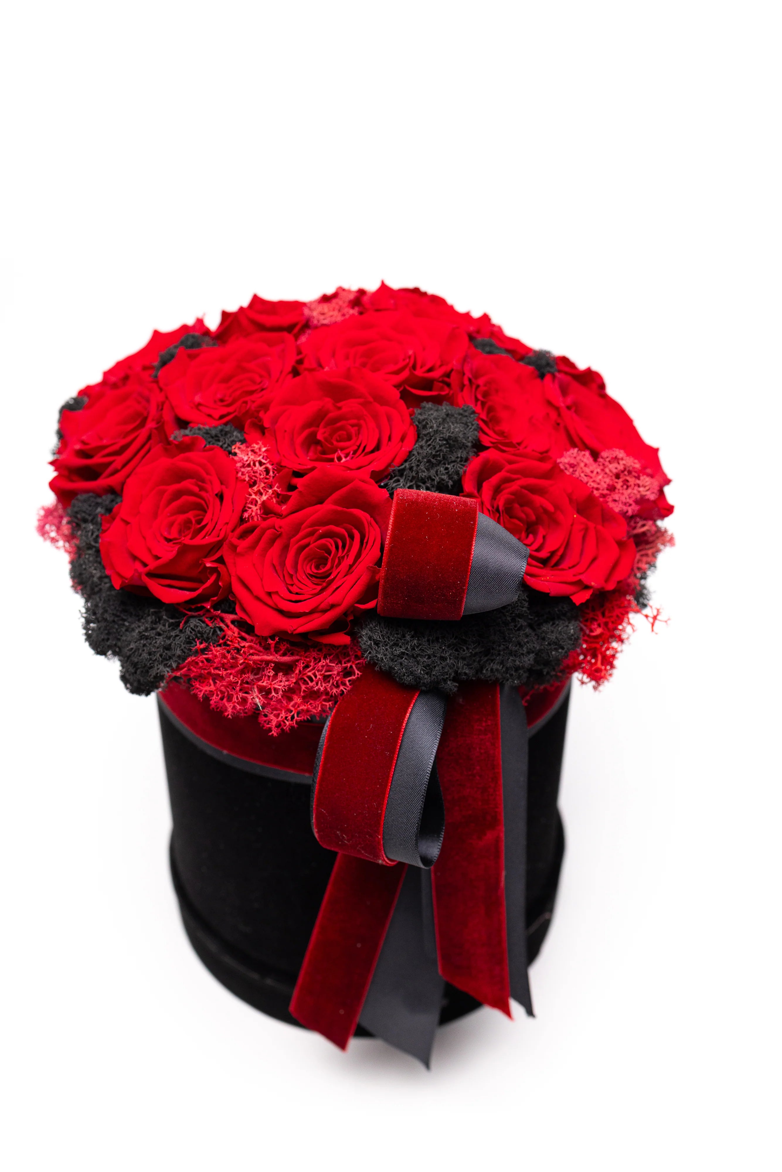 Aranjament 15 Trandafiri Criogenați Roșii, Cutie Catifea